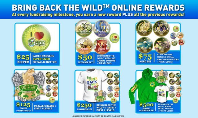 Bring Back the Wild online rewards fundraising rewards animal buttons t-shirt hoodie
