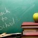 back to school, chalk board, apple, books