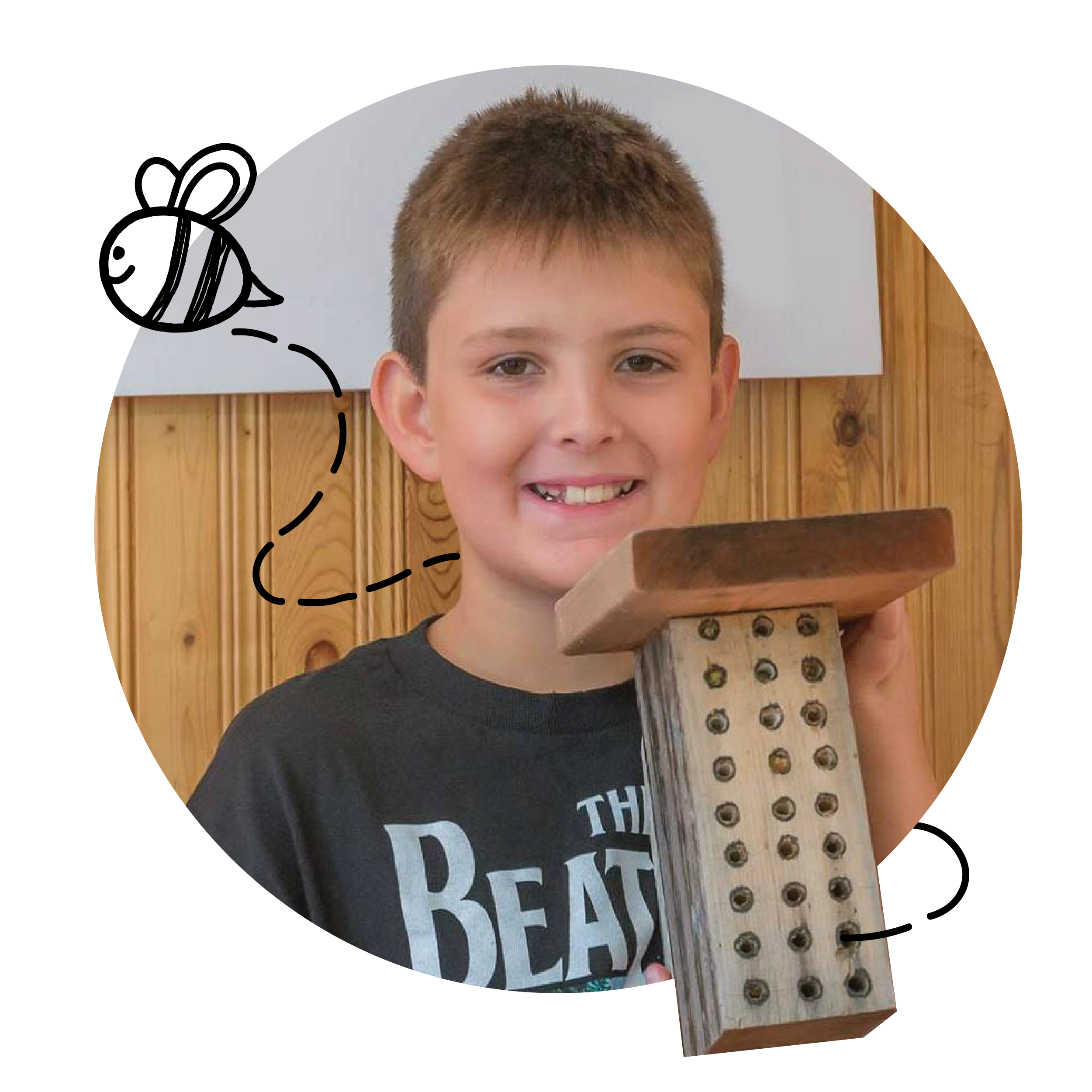Earth Ranger Joel with a bee condo Earth Ranger Joel with a bee condo