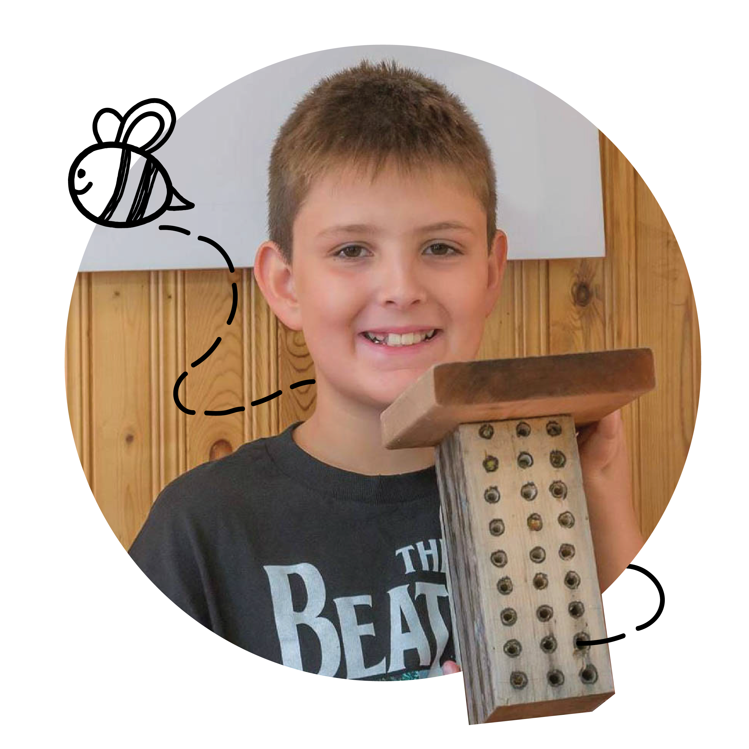 Earth Ranger Joel with a bee condo Earth Ranger Joel with a bee condo