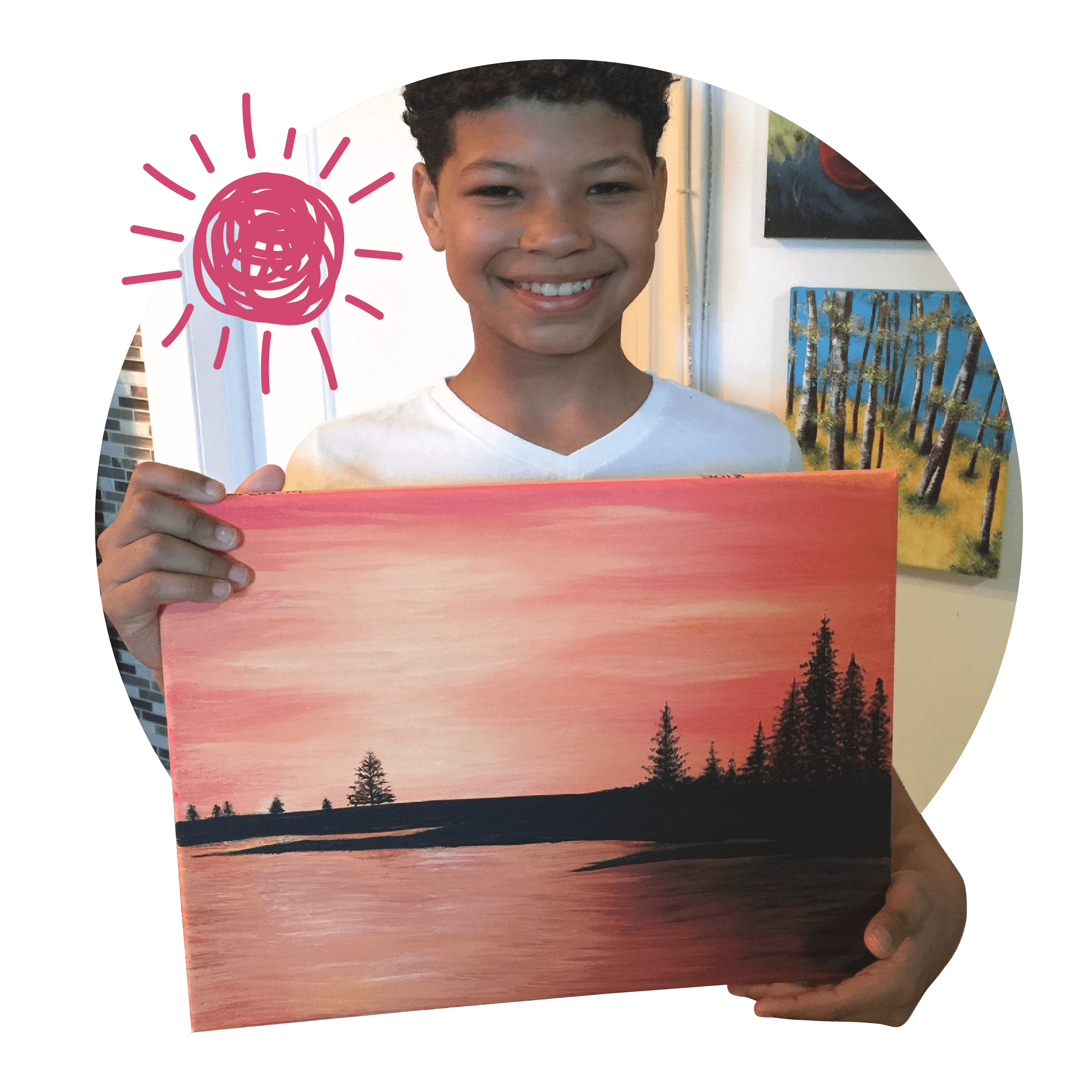 Earth Ranger Cameron holding one of his paintings Earth Ranger Cameron holding one of his paintings