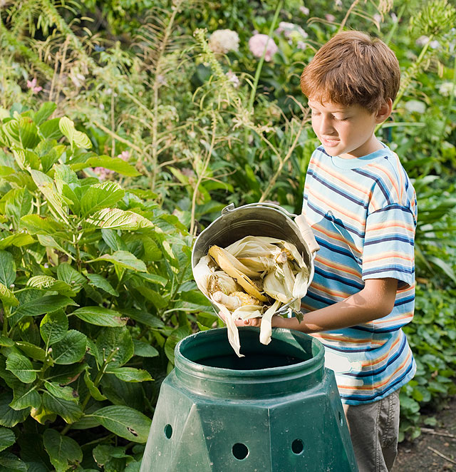 Boy composting