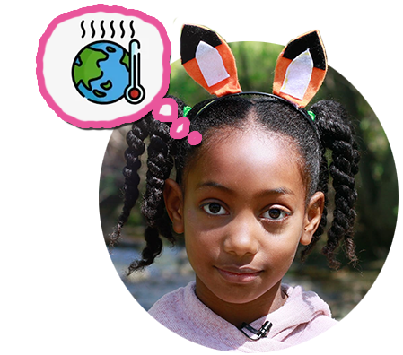 Kid wearing animal ears thinking about climate change and habitat loss Kid wearing animal ears thinking about climate change and habitat loss
