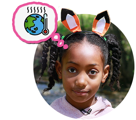Kid wearing animal ears thinking about climate change and habitat loss
